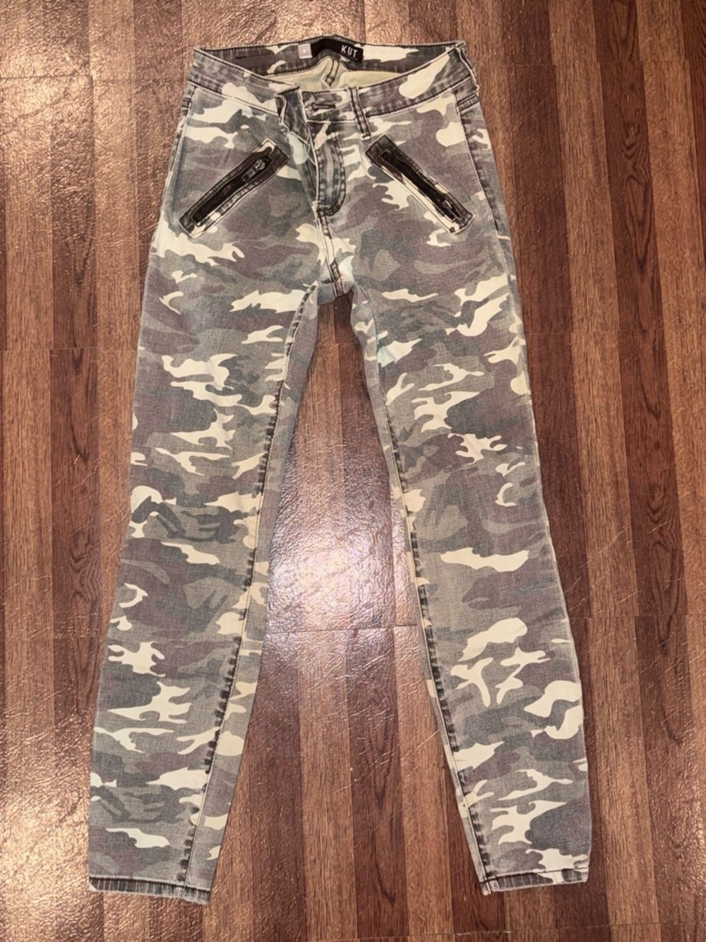 Kut from the Kloth Beige and Olive Camo Waistband Jeans